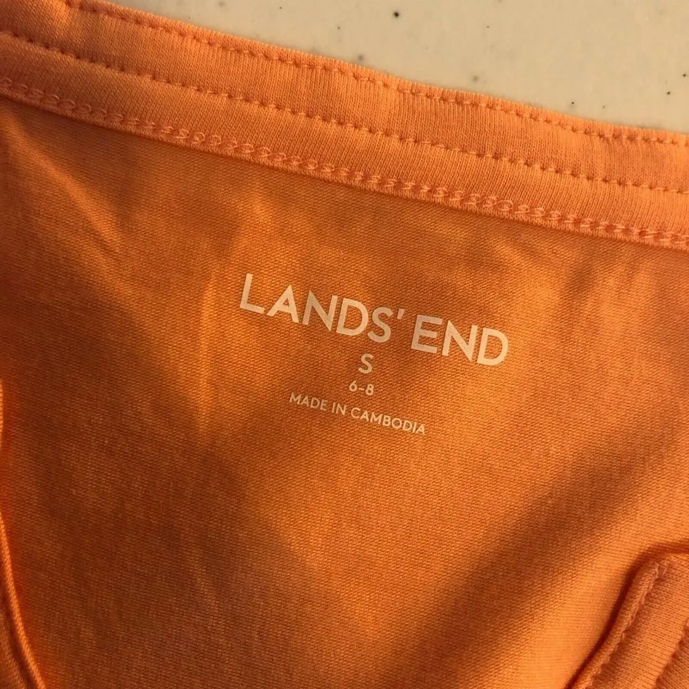 Lands End Womens Top Tunic 3/4 Sleeve Split Neck Knit Stretch Pink Orange S - Image 3