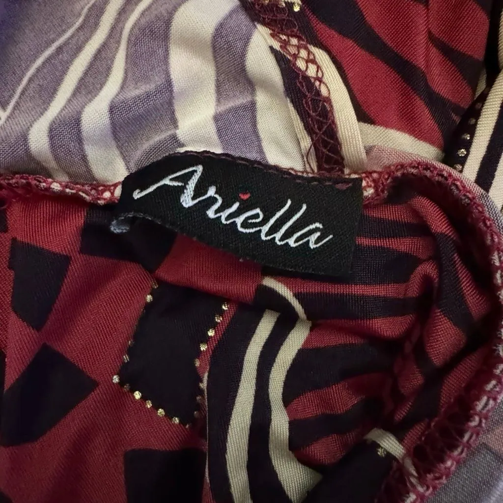 Ariella Abstract Print Fit & Flare Dress Red Black Tan Sleeveless Fits Medium - Image 3