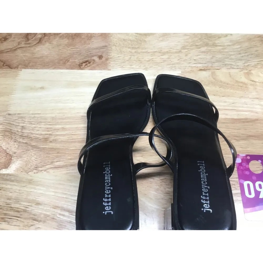 Jeffrey Campbell Jamm Women's 6 Black Patent Leather Block Heel Slide Sandals - Image 4