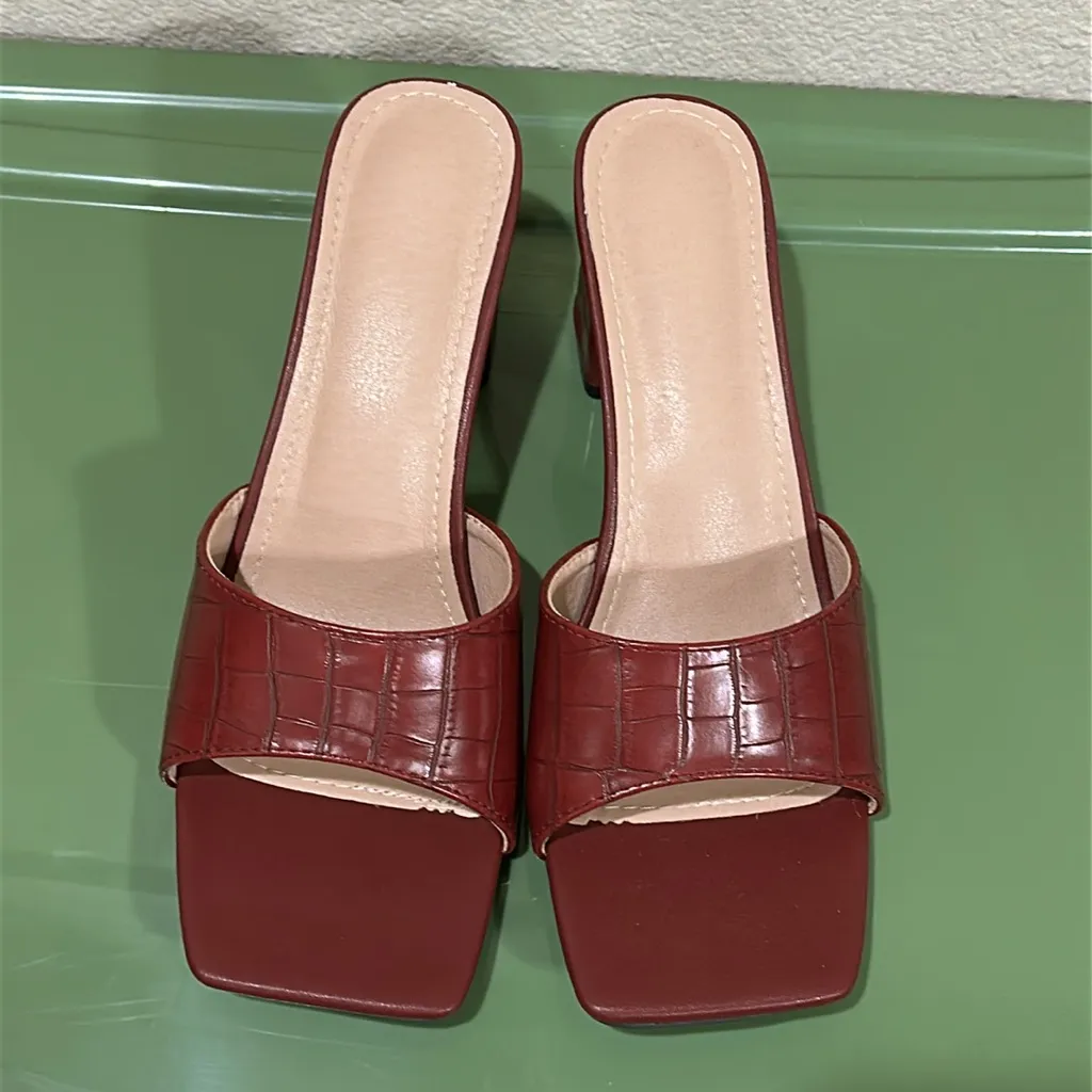 Wine Red Heeled Mules Size 11 - Image 5