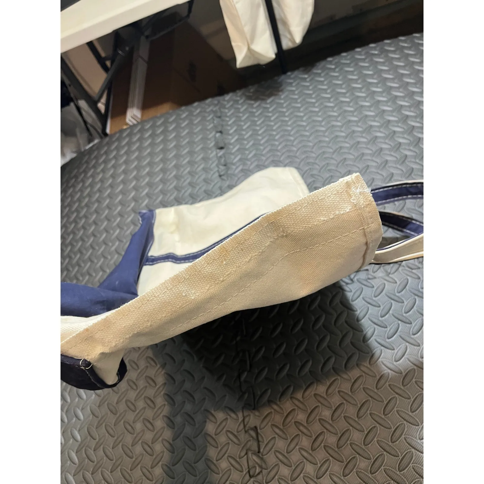 Vintage LL Bean Boat & Tote Bag Natural & Navy Trim Canvas Google Large‎ - Image 6