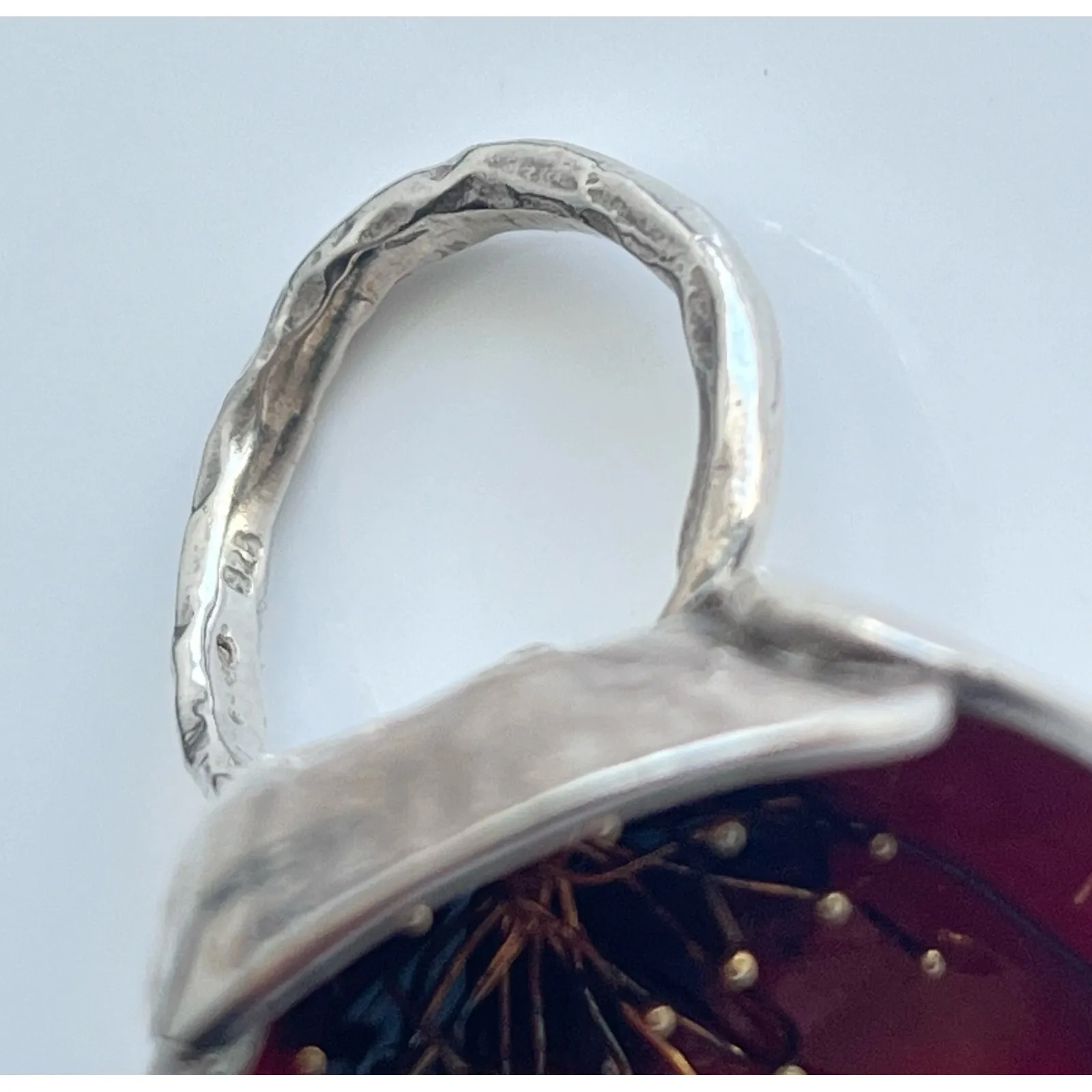 Poppy Flower Ring Earring Set Sterling Silver Adjustable Red Enameled Metal Art - Image 10