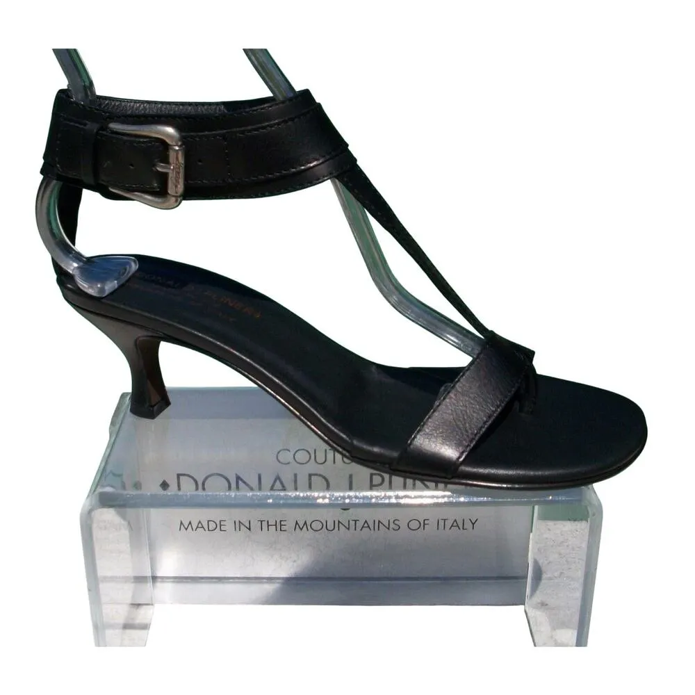 Donald Pliner Black Shine Leather Shoe Sandal Wide Ankle Strap Thong NWT $325 Size 11 - Image 3