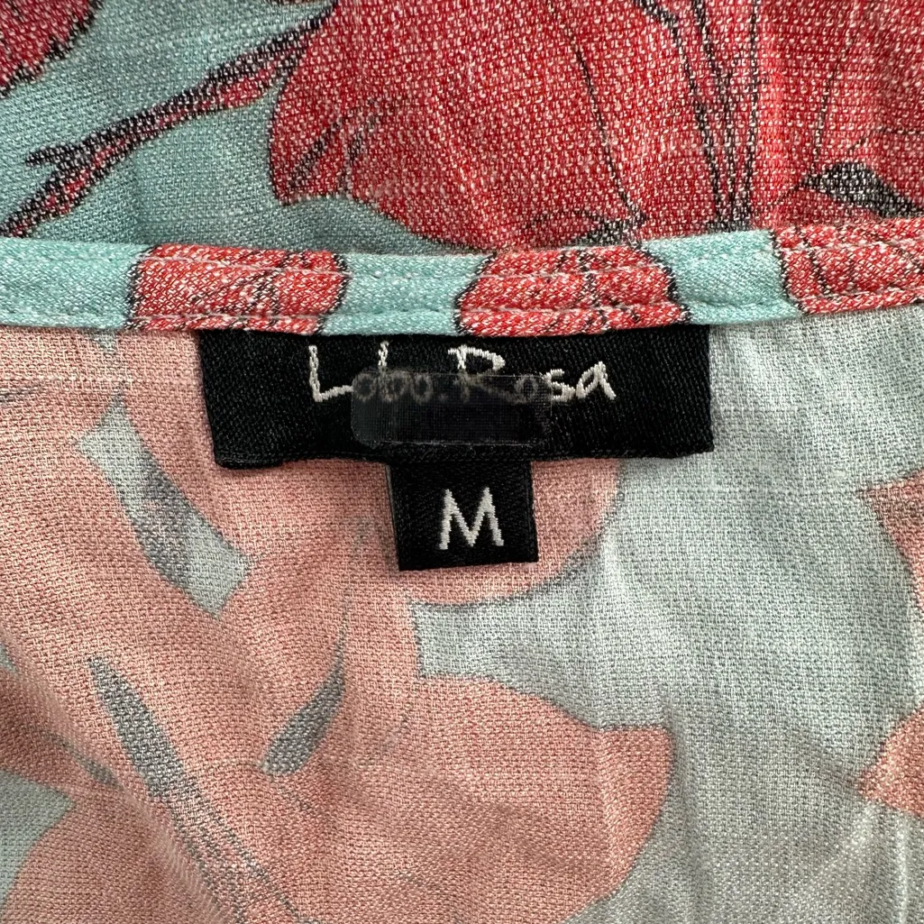 Lobo Rosa Botones Floral Print Dress size Medium Short Sleeves Tiered Midi Blue - Image 11