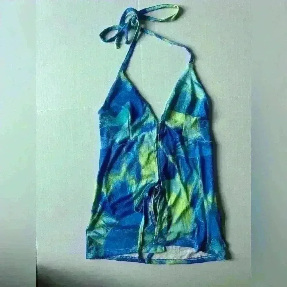 PrettyLittleThings Women’s Blue‎ Abstract Floral Burn Out Printed Top Size 6 - Image 4