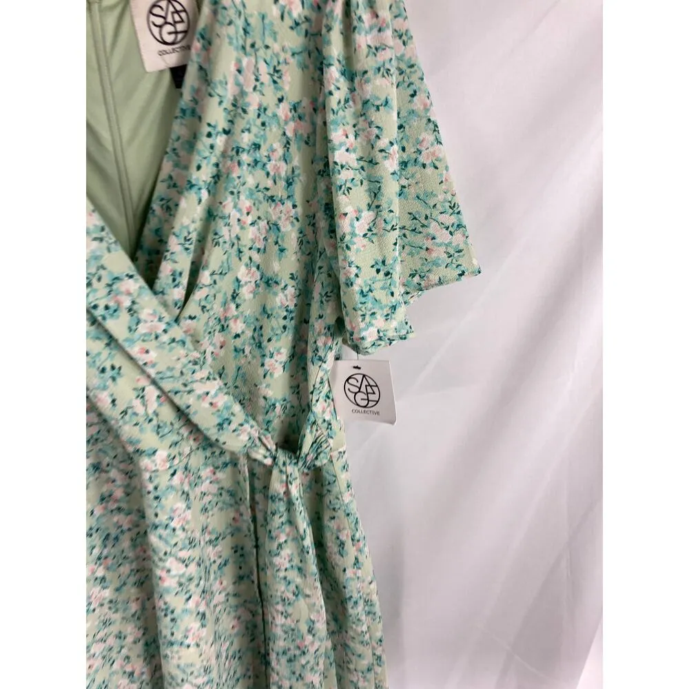 NWT Sage Collective Floral Print Faux Wrap dress Size 12 Green - Image 5