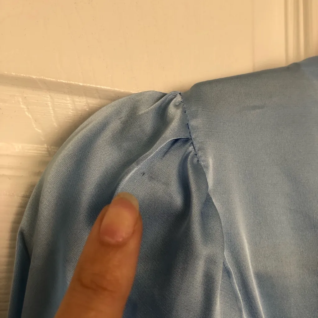 Long Sleeve Light Blue Satin Mini Dress Size M Size M - Image 11