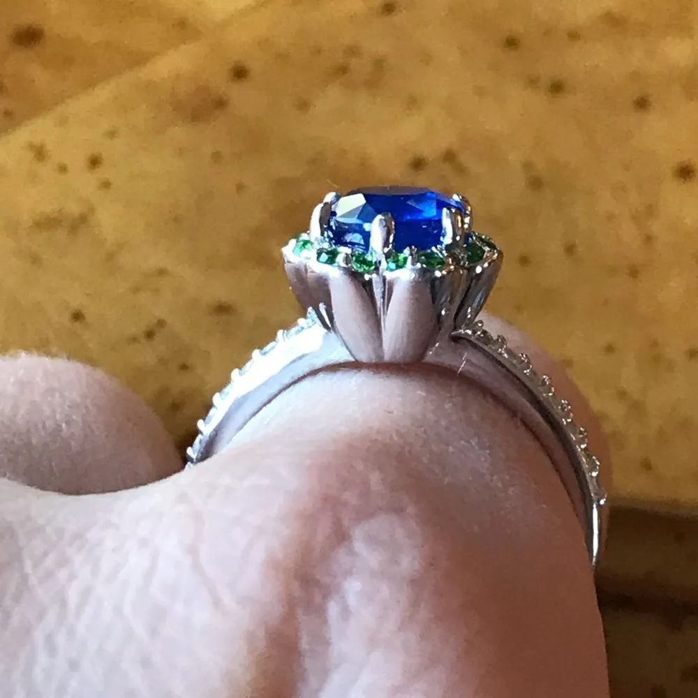 Natural Blue Spinel Chrome Diopside Sterling Silver Ring Size 8 - Image 2
