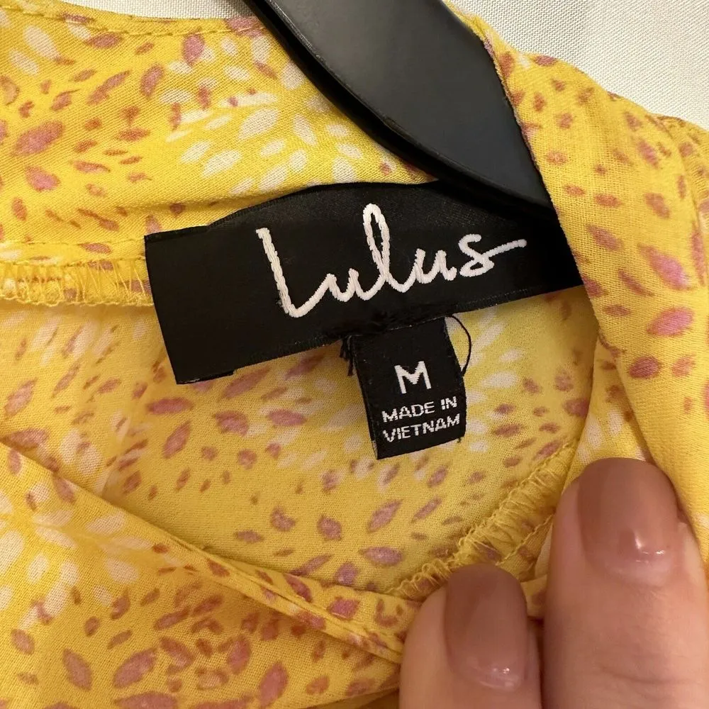 Lulu's Women's Size Medium Dressed Up Yellow‎ Patterned Tiered Midi Dress Yellow - Image 6