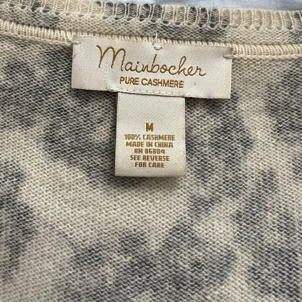 Mainbocher 100% Cashmere Sweater Long Sleeve Round Neck Floral Pullover Size M Tan Size M - Image 4