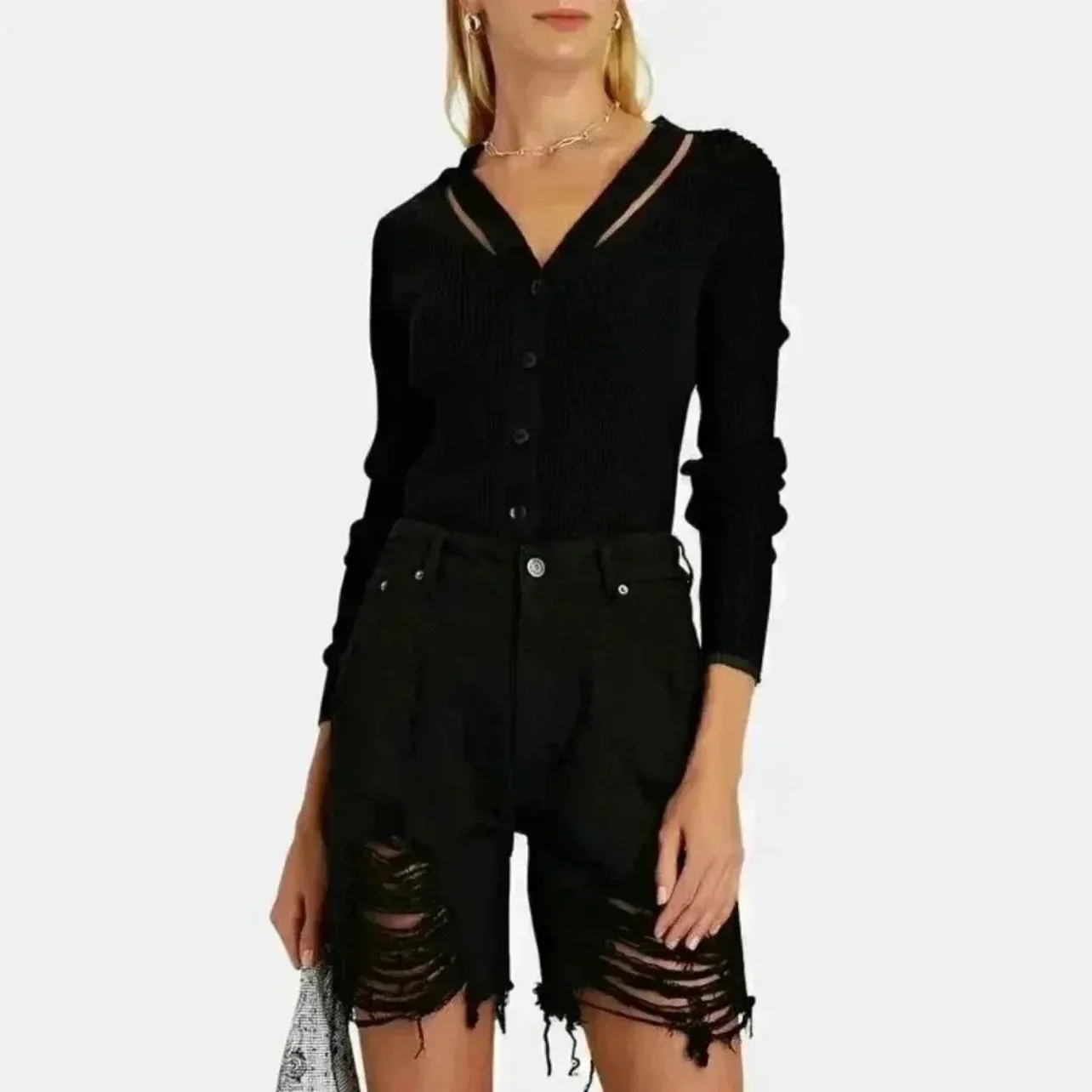 Ser.O.Ya Sammy Mid Rise Vintage Distressed Denim Shorts Black Size 24 - Image 7