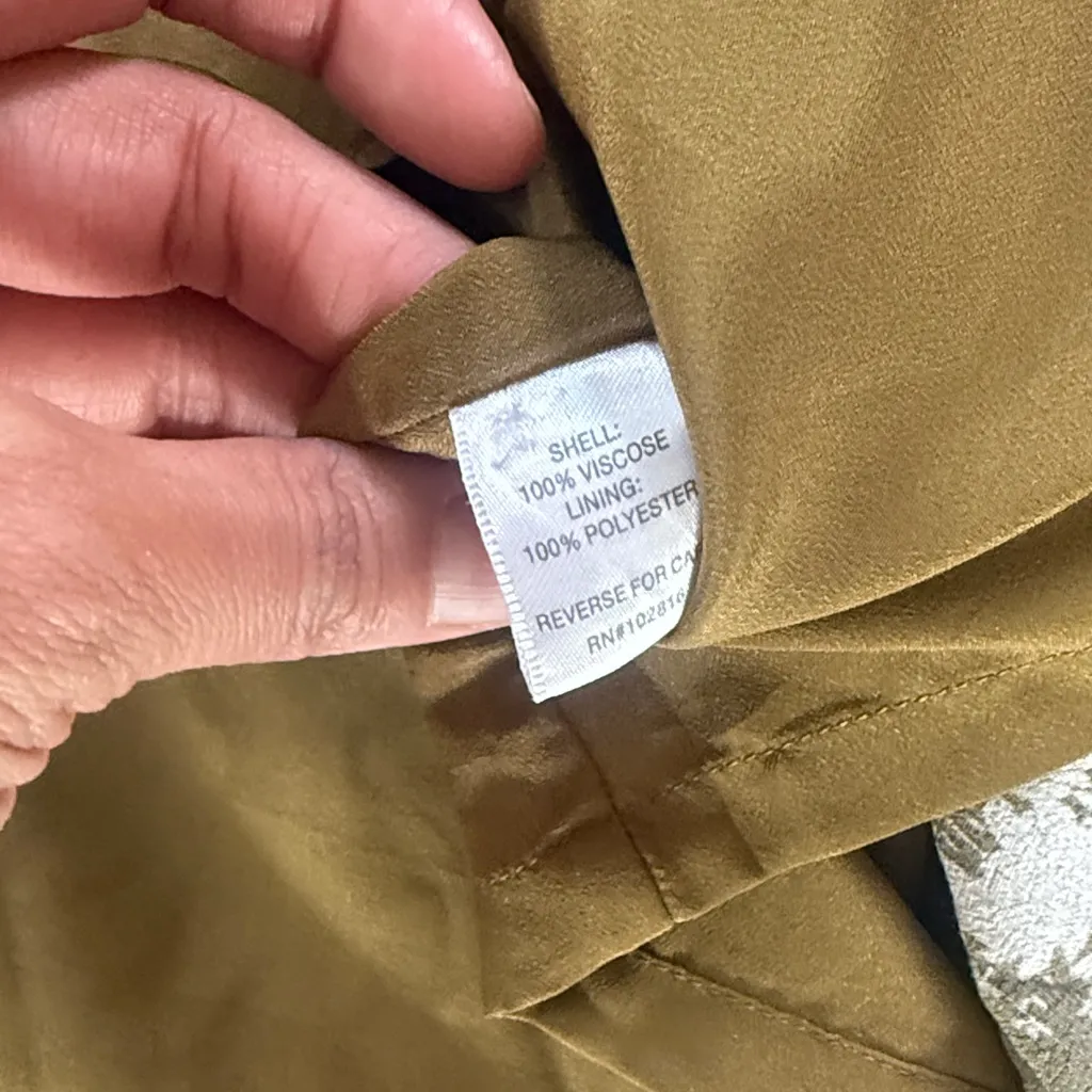 Garnet Hill Olive and Cream Patterned Long Sleeve Dress Women’s Button Down 10 - Image 6