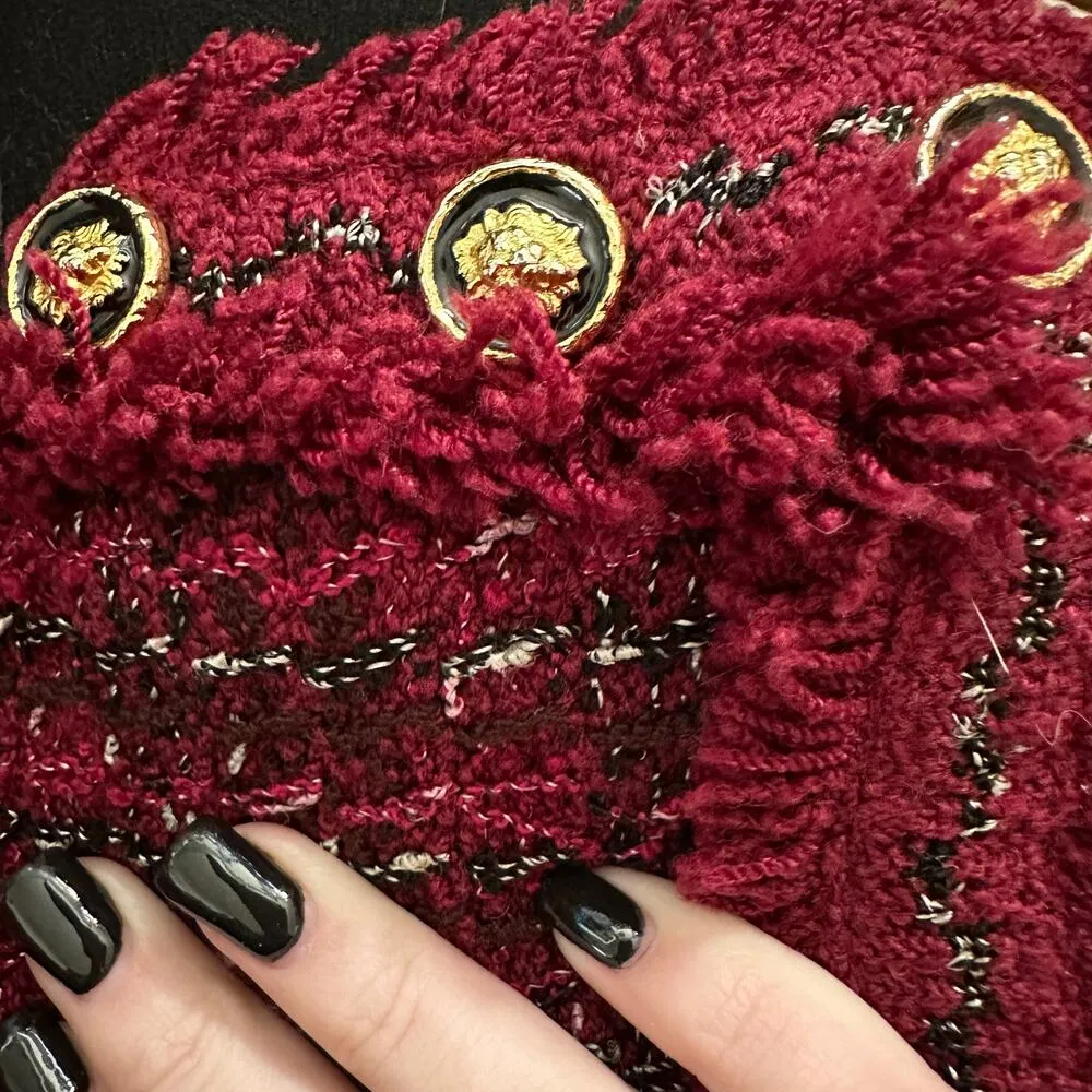 Peter PJ Jan Vintage Red Boucle Knit Jacket 6 / Medium Wool - Image 5