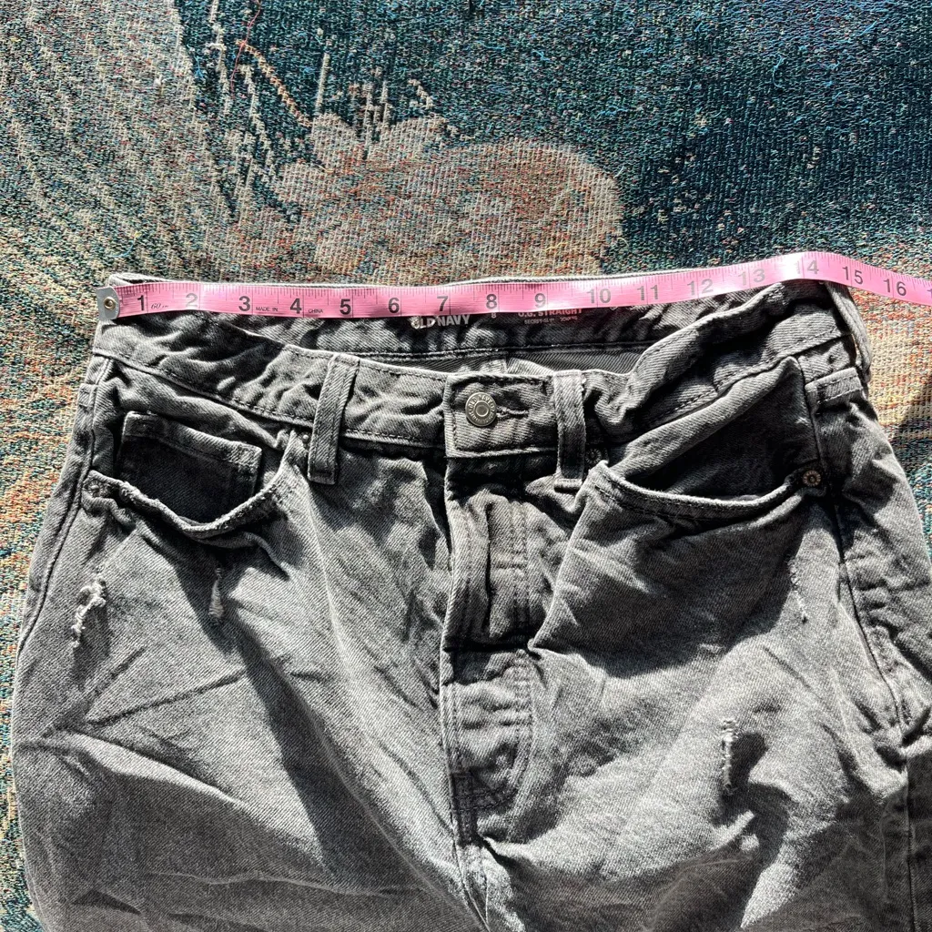 Vintage Y2K Old Navy Extra High Rise Straight Leg Jeans Dark Grey Distressed 8 - Image 13