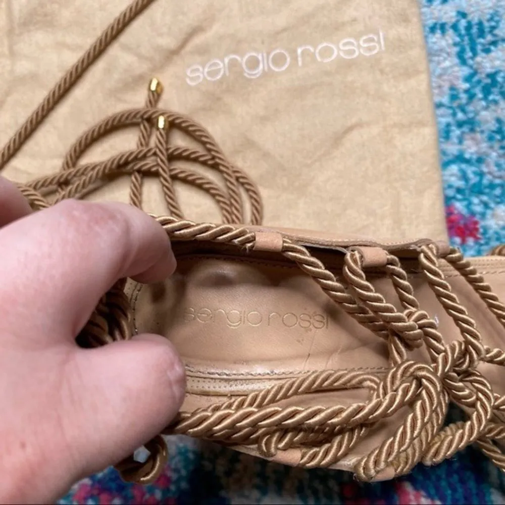 Sergio Rossi Opanca Lace Up Sandals in Beige - Image 7