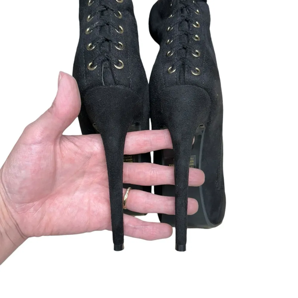 Steve Madden Ladysnte Lace Up Thigh High Boots Platform Black Faux Suede SZ 6.5 - Image 13