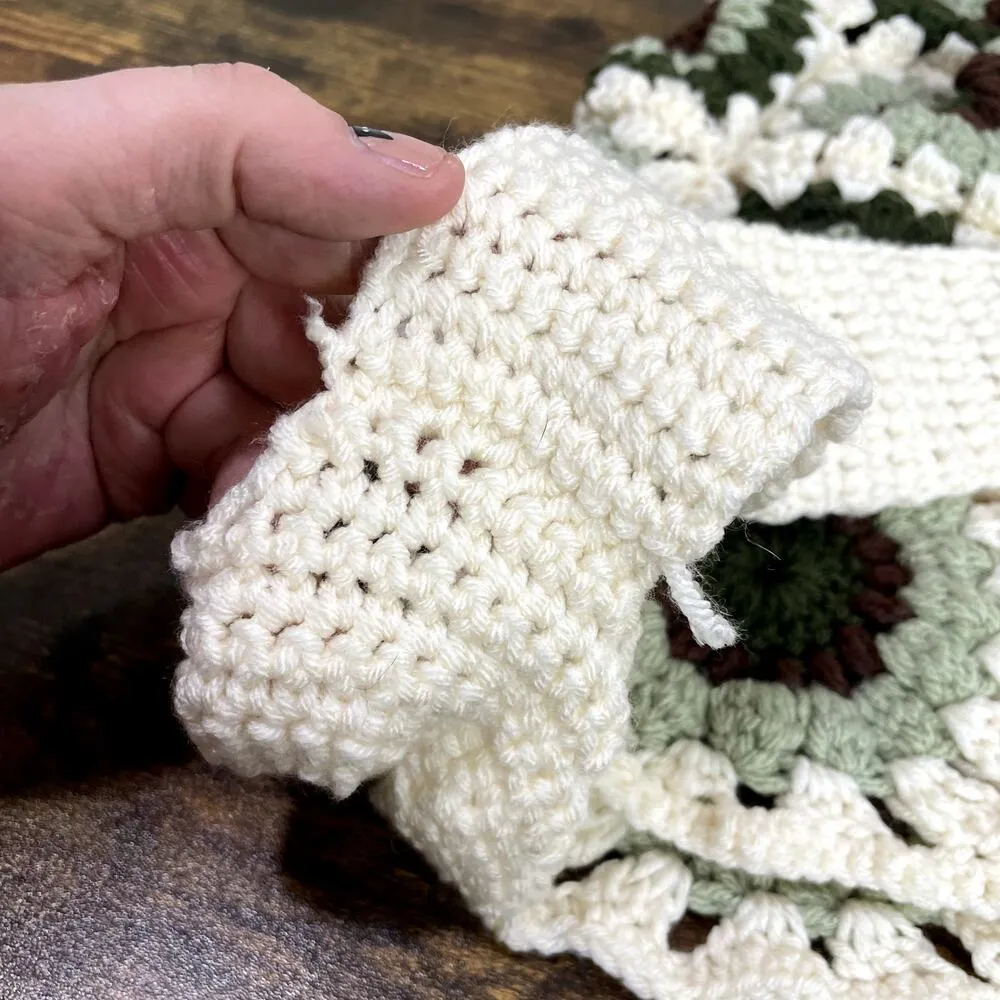 Crochet Granny Square Floral Handmade Tote Shoulder Bag Purse Earth Tone Boho - Image 7