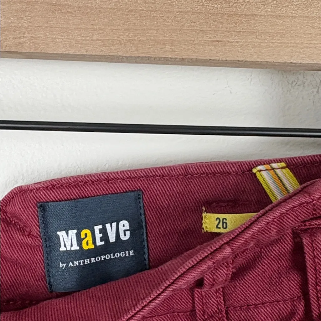 Maeve Anthropologie Wide Leg Pleated Jeans High Rise Maroon Red Women’s Size 26 - Image 4