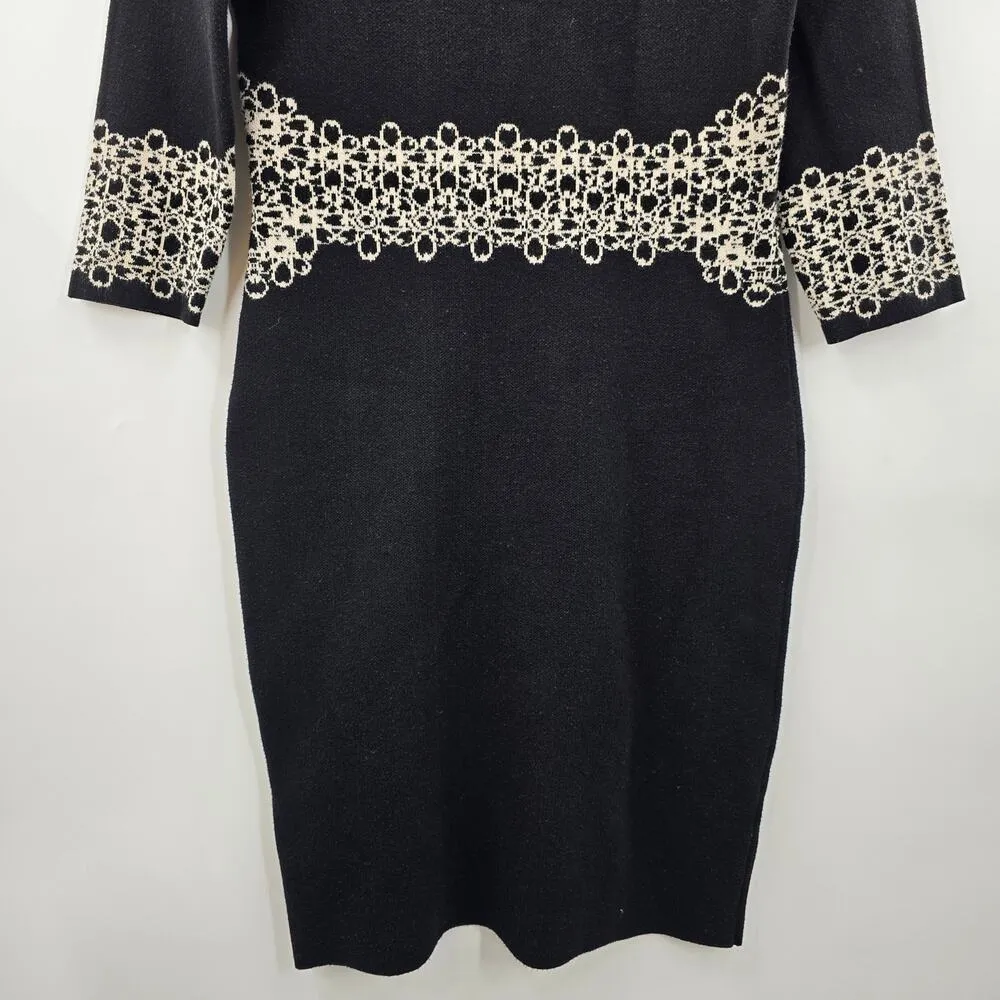 Gabby Skye Black‎ Cream Floral Knee Length Executive Party Dress Medium - Image 6