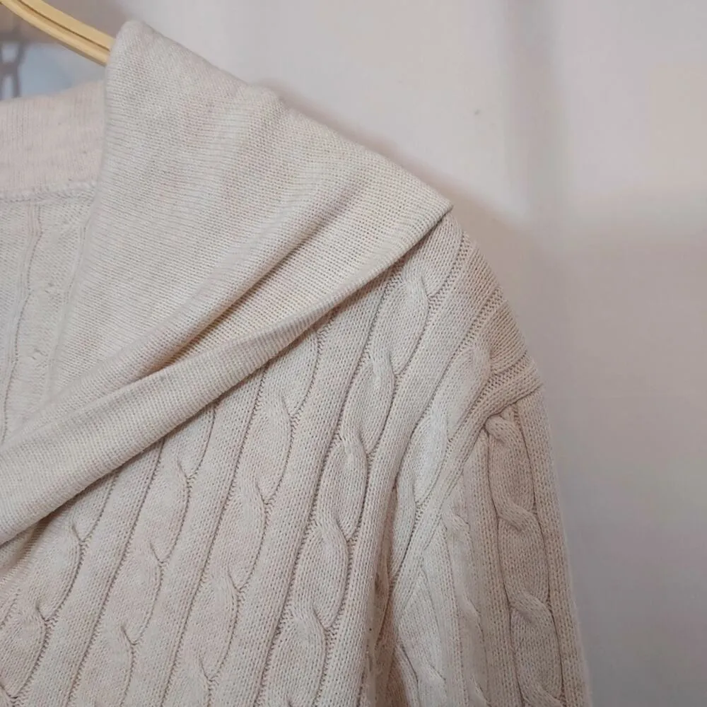 Pria Ivory Cream White Cable Ribbed Knit Cowl Collar V - Image 6