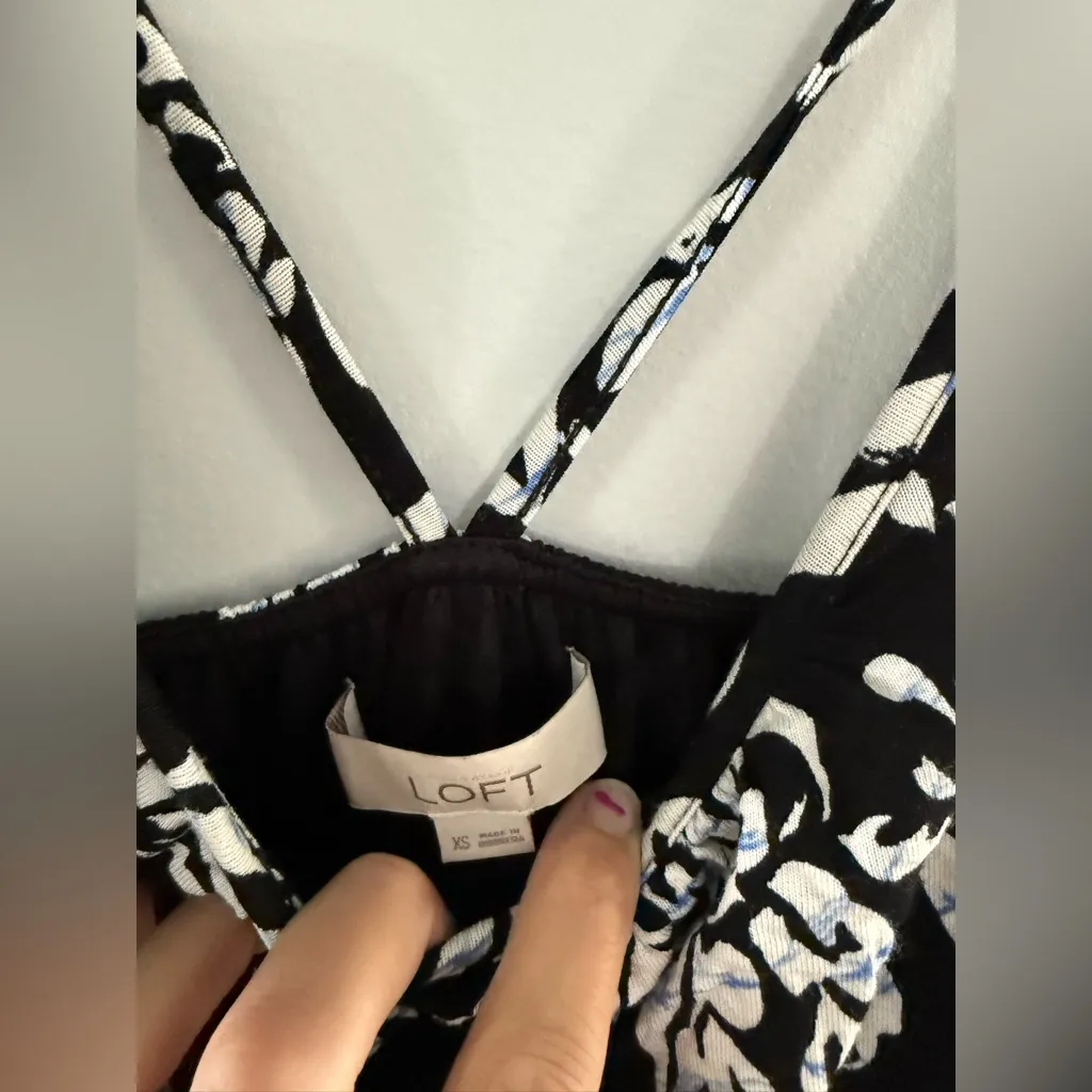 The Loft Floral Sundress Maxi Dress Tank Sleeveless White Black Blue Size XS - Image 7