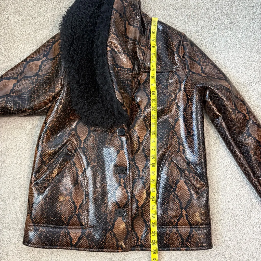 Blanknyc Snakeskin Print Faux Leather Jacket Faux Fur Trim XS - Image 9