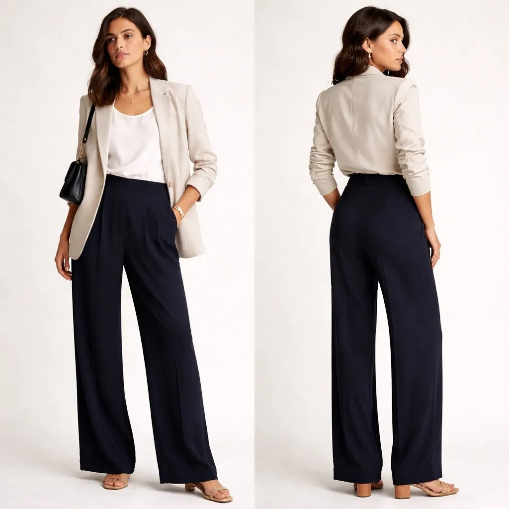 Stockholm Atelier Navy Pleated Wide Leg Trouser Pants Anthropologie Preppy Blue Size 2 - Image 2