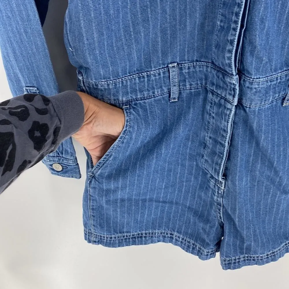 GAP denim utility romper long sleeve pockets pin stripes casual festival size 4 - Image 8