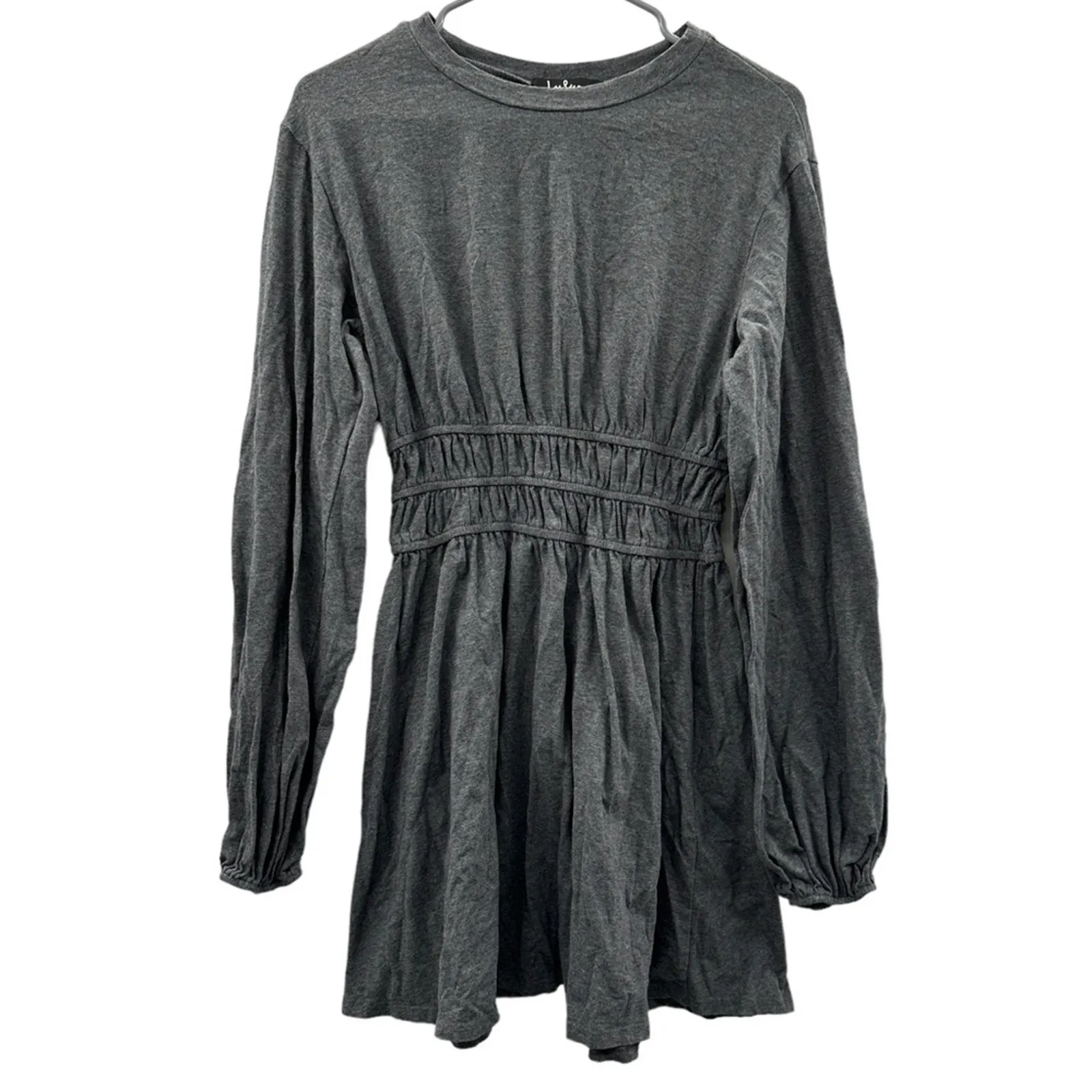 Lulus Fashion Win Charcoal‎ Grey Long Balloon Sleeve Pullover Mini Dress Sz M - Image 3