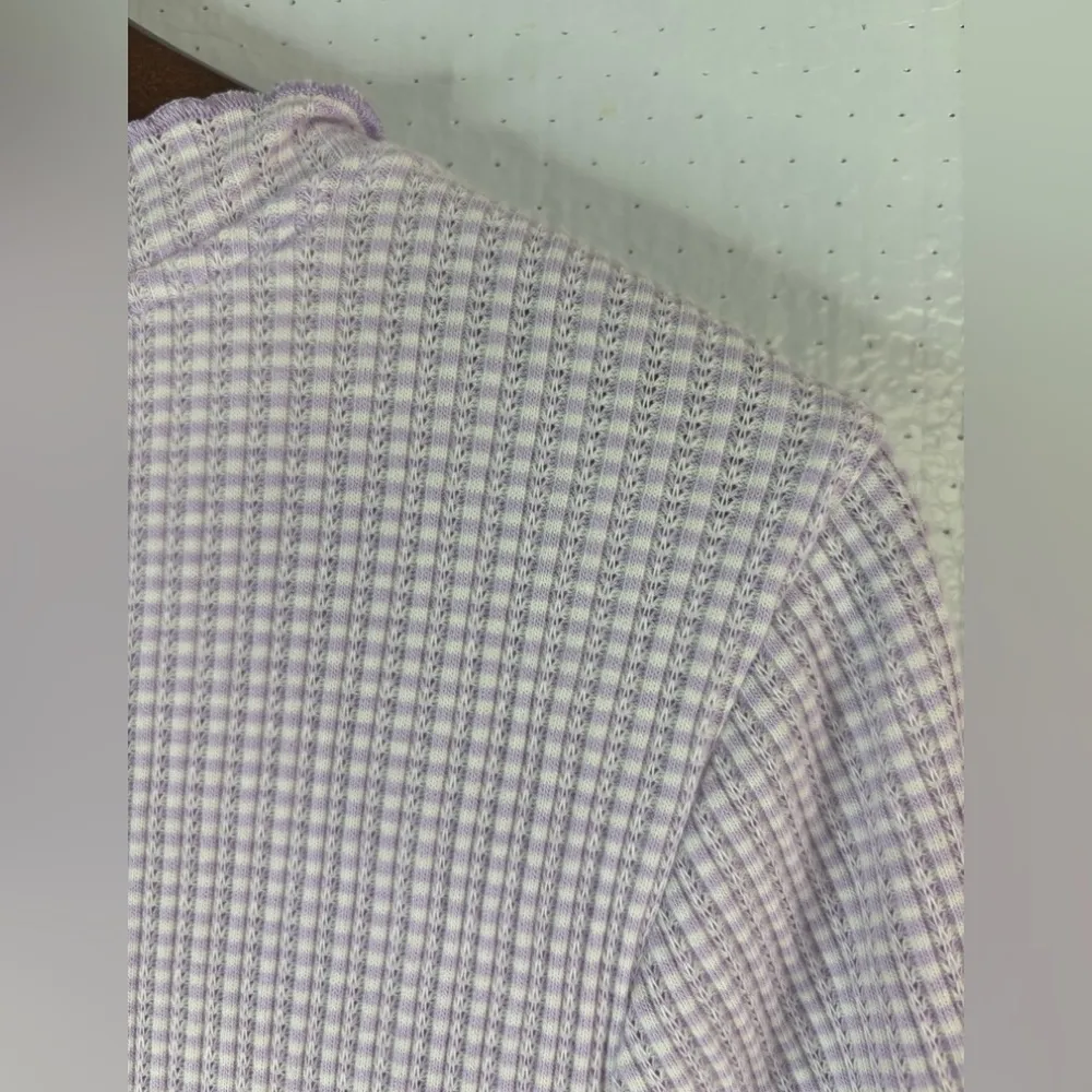 LOFT XL Gingham Check Waffle Short Sleeved Lilac Purple Checkered Top - Image 4