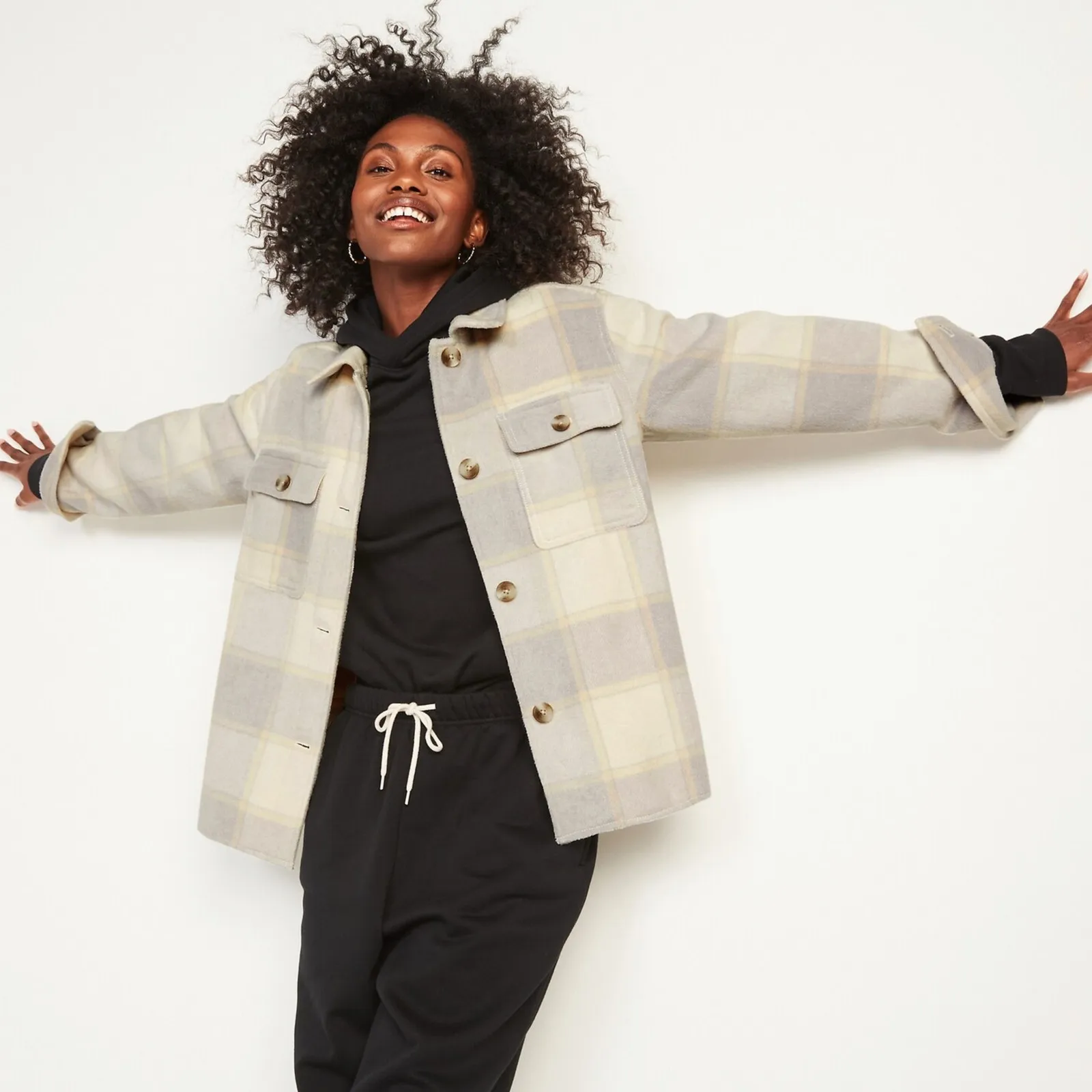 Old Navy  Gray Plaid Utility Shacket Sz L - Image 2