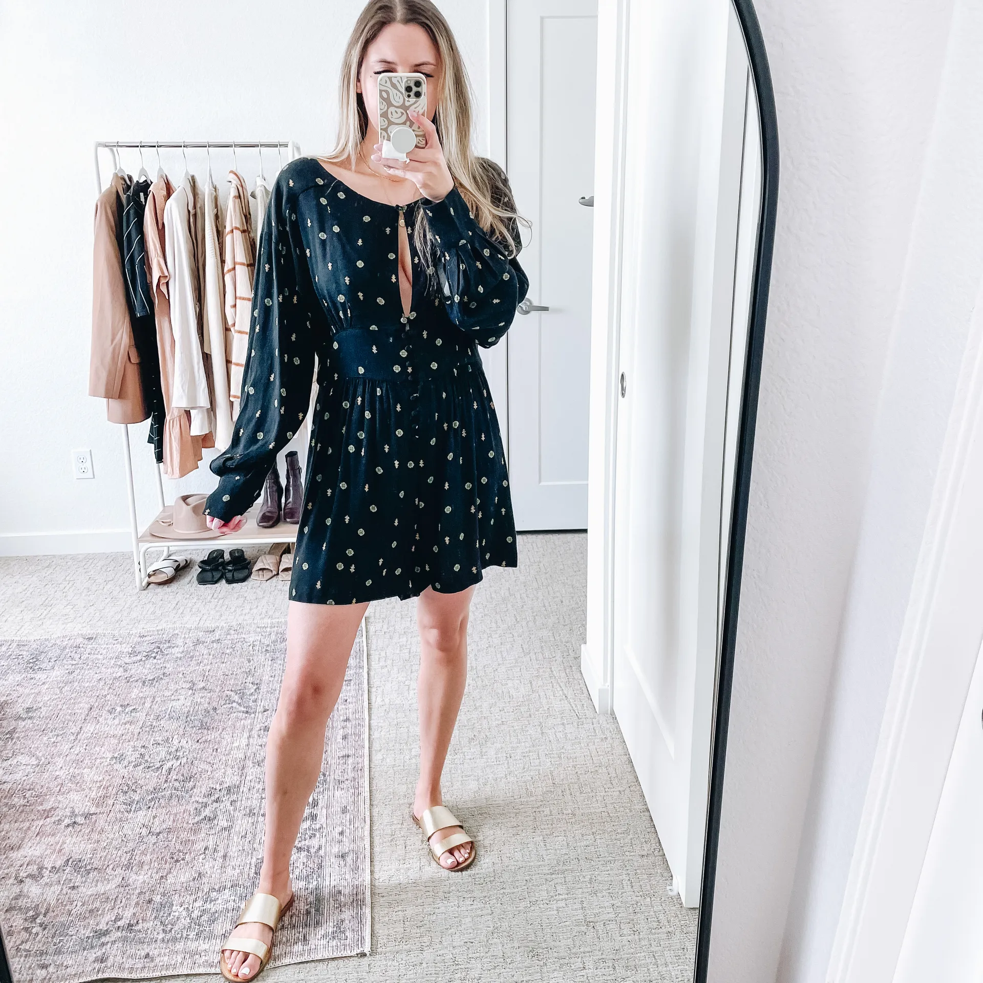 Free People Black Printed Long Sleeve Romper   - Image 8