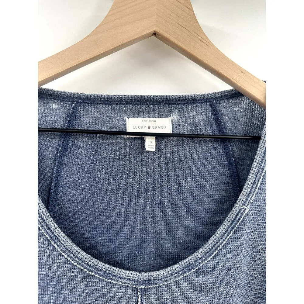 Lucky Brand Grey Blue Long Sleeve Flow Henley Thermal Top Size Small - Image 2