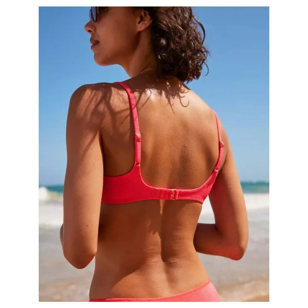 NWT Aerie Shine Pique Straight Scoop Bikini Top Women's Pink Sprinkle Size L - Image 2