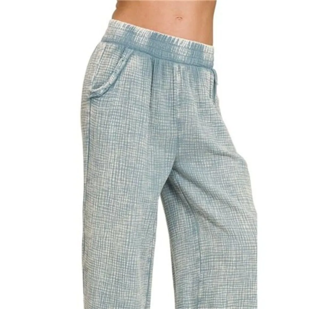 Zenana Washed Double Gauze Elastic Band Waist Pants - Image 3