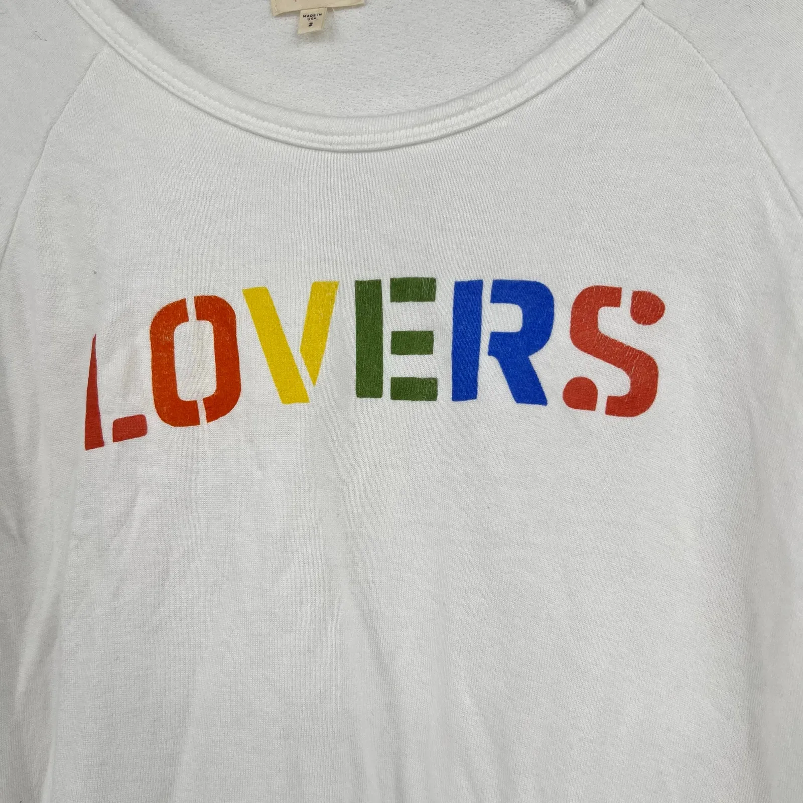 Sundry Oversized White Sweatshirt Lovers rainbow spell out Pullover size medium - Image 6