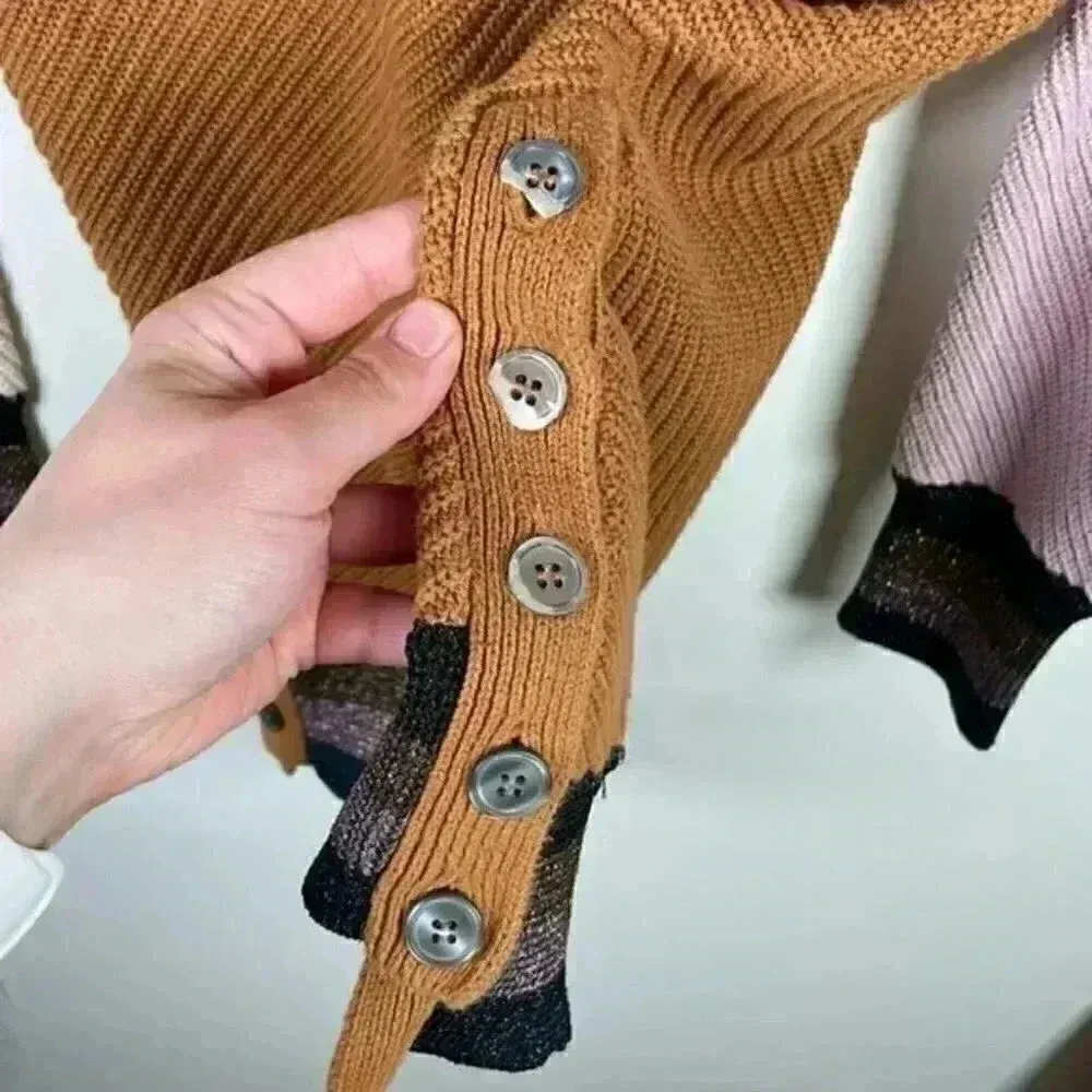 Apiece Apart Colorblock Knit Sweater in Camel, Cream and Lilac - Image 7