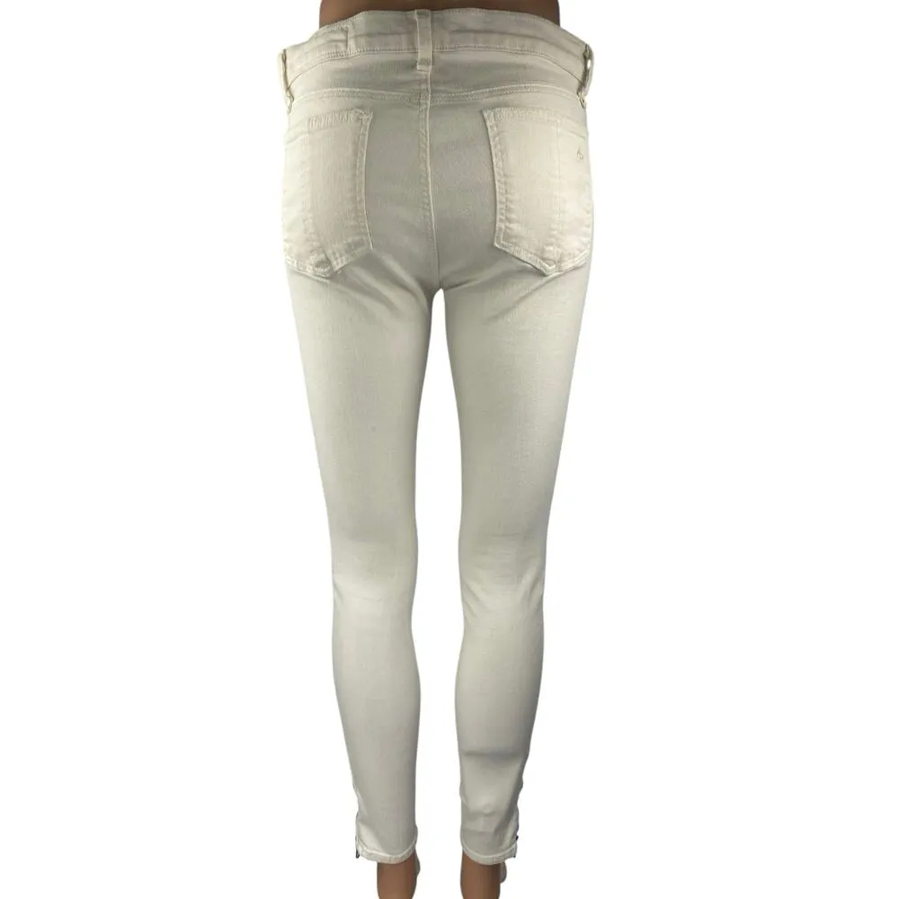 Rag & Bone Women's White Skinny Leg Mid Rise Zipper Biker Denim Jeans Pants 29 - Image 3