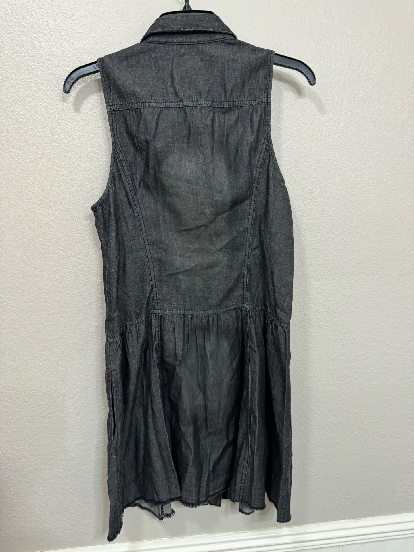 Free People Black Washed Denim Button up Distressed Dress- Size Medium - Image 4