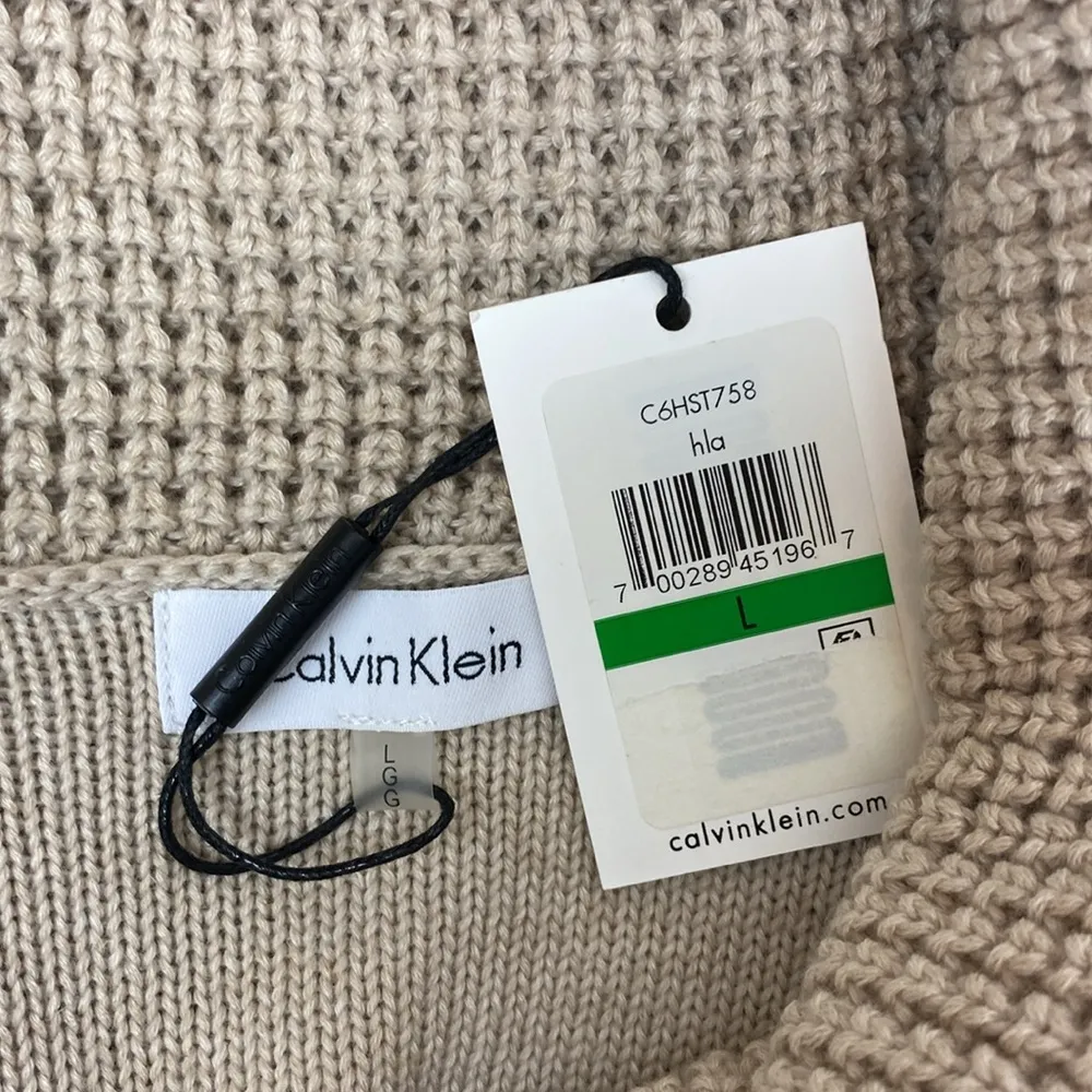 Calvin Klein Tan Knit Long Sleeve Cowl Neck Sweater NEW L - Image 3