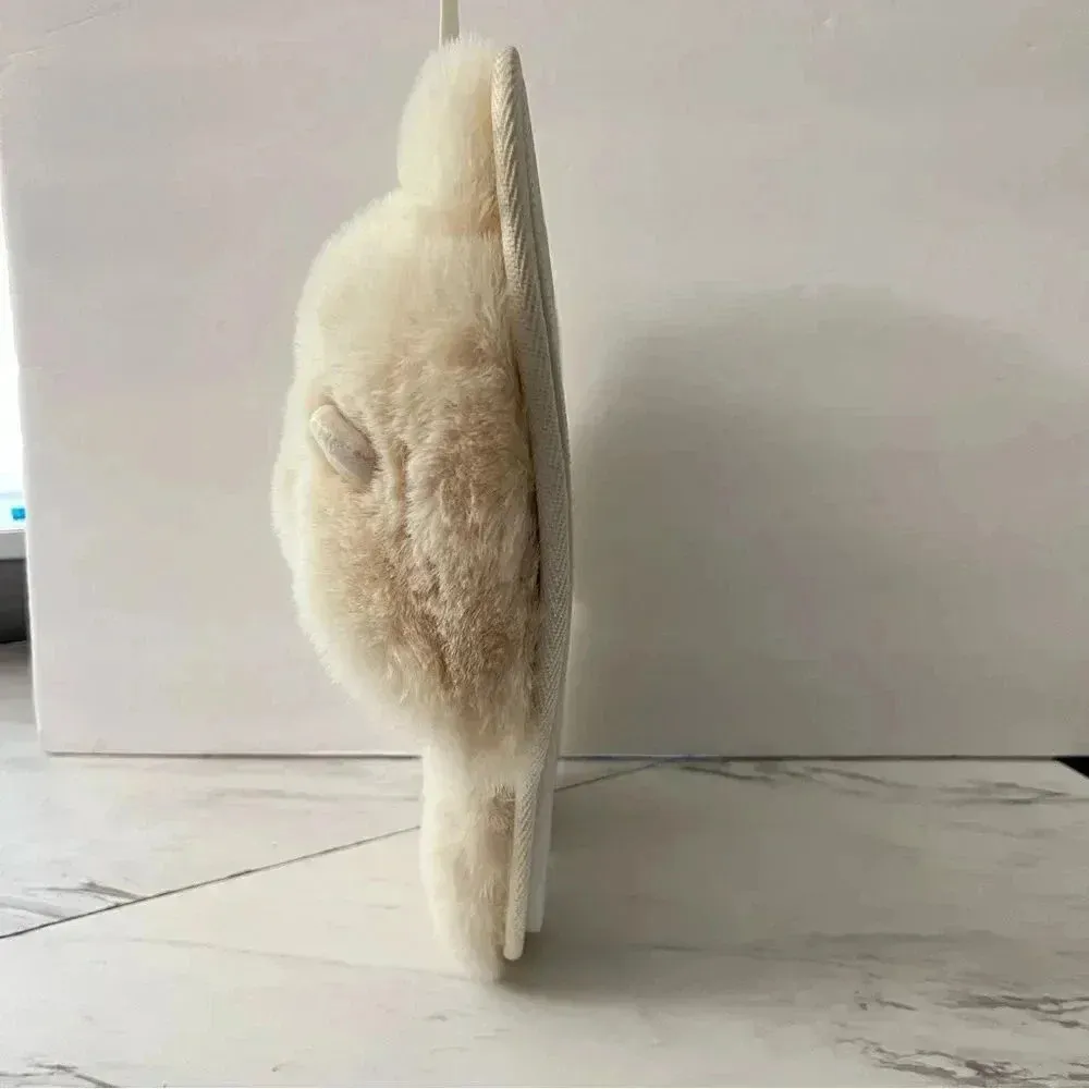 Jenni Faux Fur Slippers Size XL 11-12 Ivory Beige Open Toe With Ear Details - Image 3