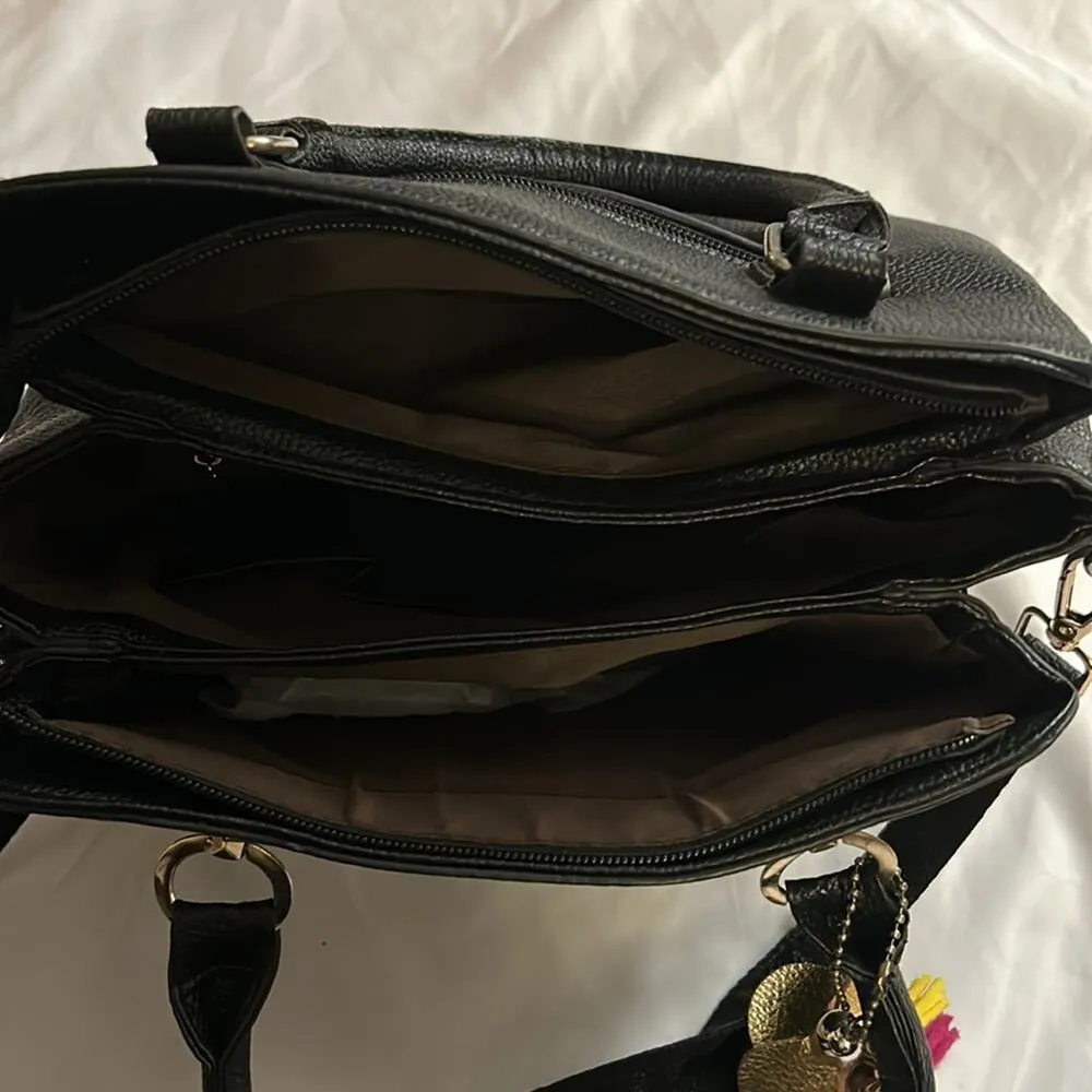 ZiMing Black Faux Leather Shoulder Crossbody Handbag Satchel Tote Minimalist - Image 5