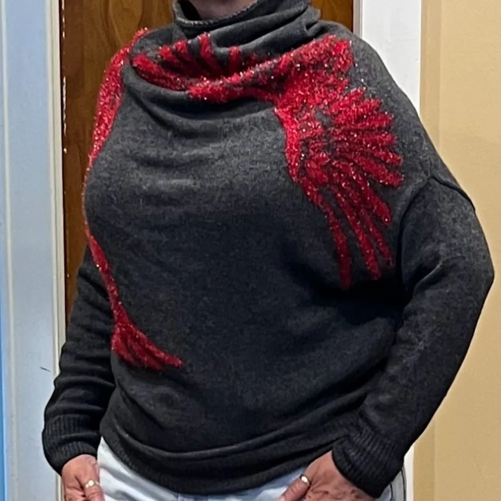 Brand Unique Cashmere Blend Grey With Red Phoenix Rising Size Small - Image 4