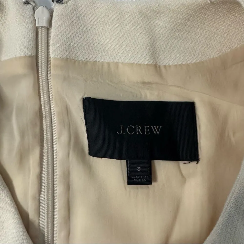 J Crew Cream Shift Dress Zipper Hem Long Sleeve Crew Neck Size 8 Knee Length - Image 9