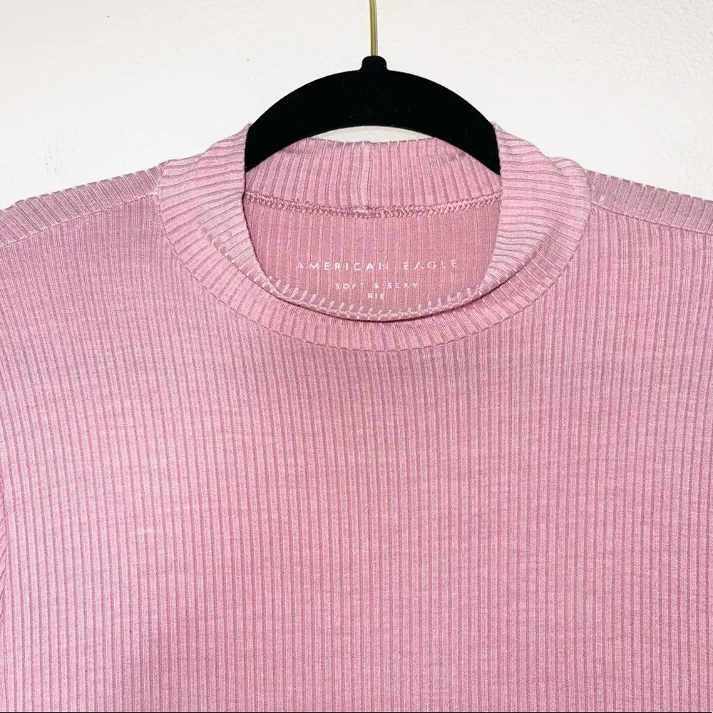Soft & Sexy Rib Pink Mock Neck Long Sleeve Top - Image 2