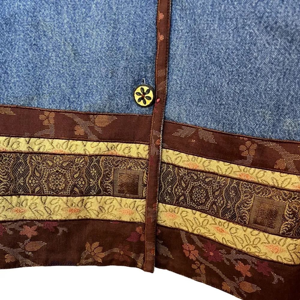 Vtg 90s Coldwater Creek Embroidered Horses Lightweight Denim Shacket Shirt S/M - Image 3