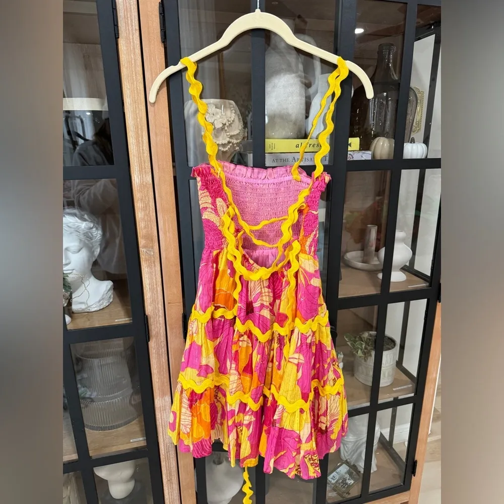 SUNDRESS tea mini dress open back tie  revolve tiered smock - Image 3