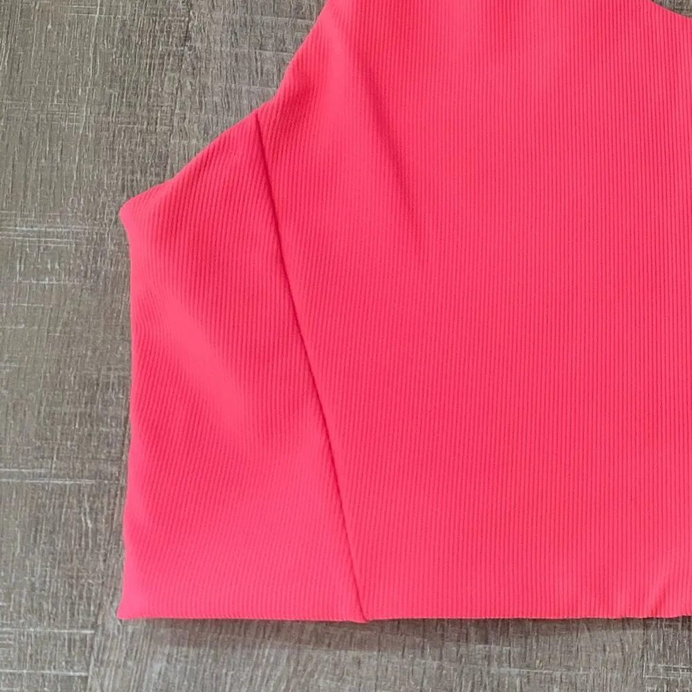 WILO THE LABEL One-Shoulder Ribbed Sports Bra Women's Large Pink Yoga Activewear - Image 3