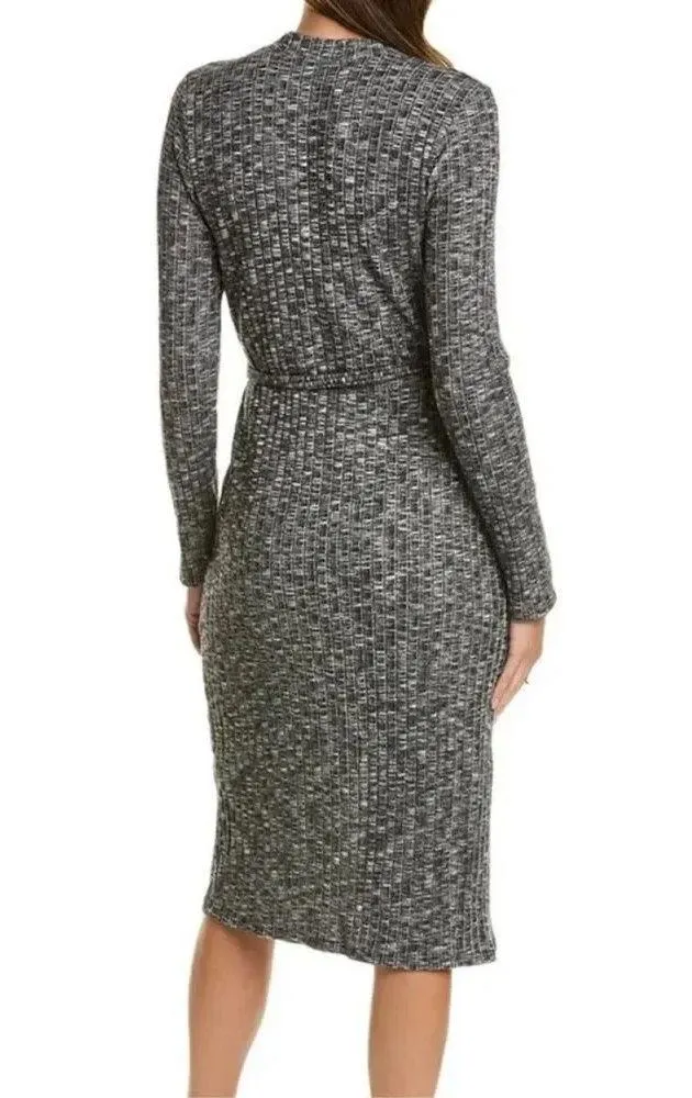 Michael Stars Duster Cardigan Midi Wrap Dress 2X Button Front Ribbed Black Gray - Image 5