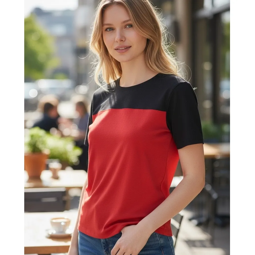 Cato Orange & Black Faux Leather Accent Fitted T-Shirt Small Zip Back - Image 9